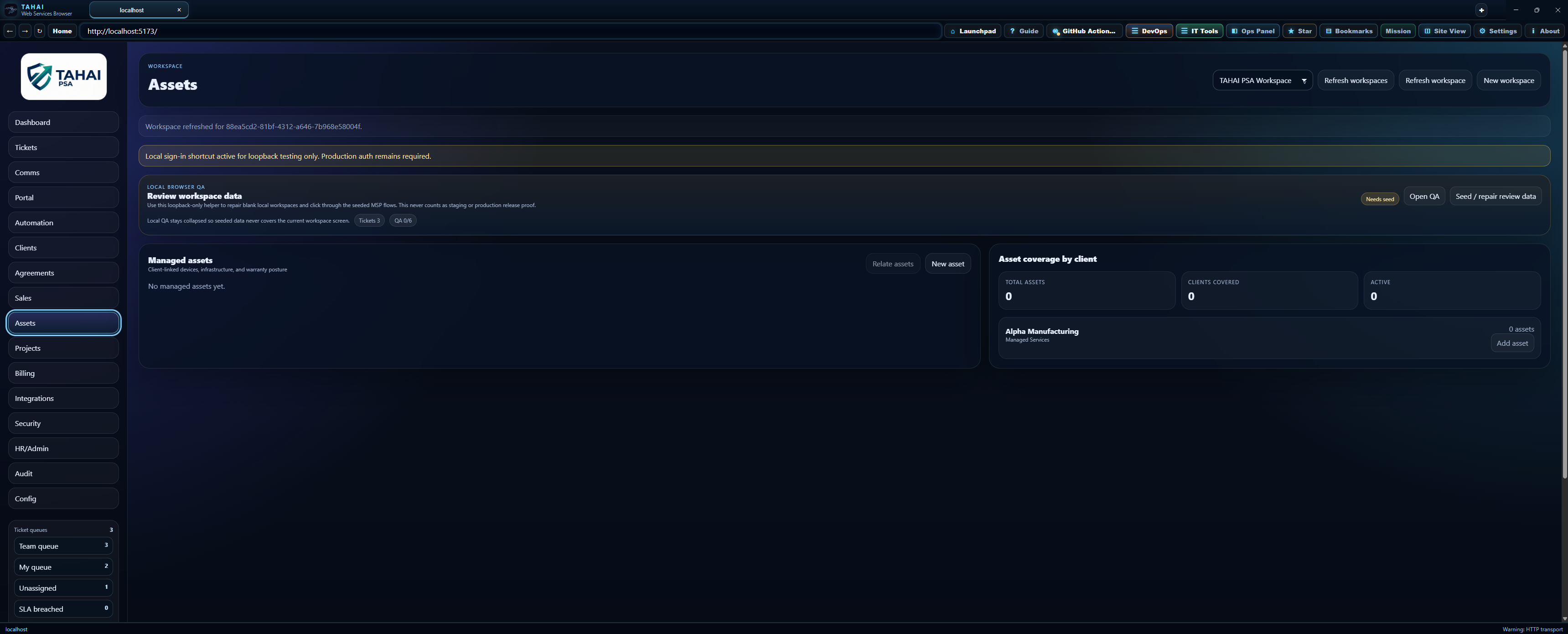 Assets workspace screenshot.