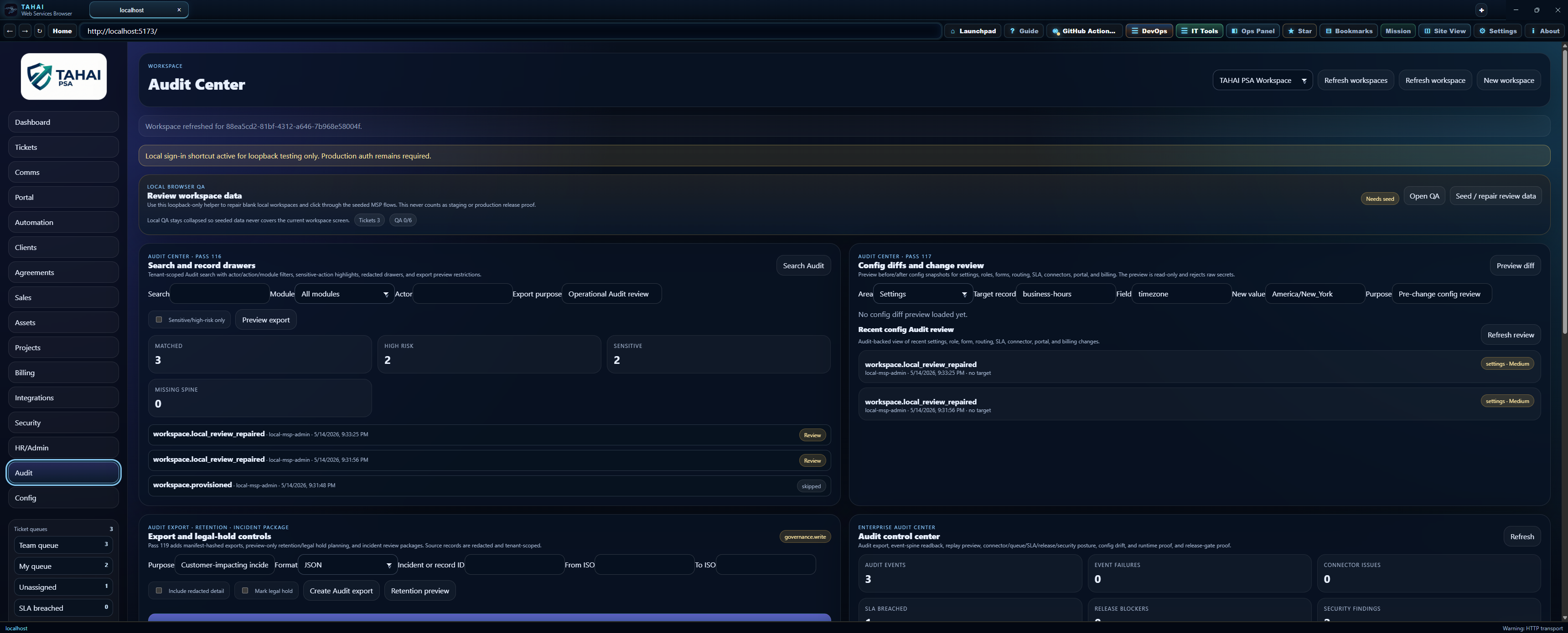 Audit Center screenshot.