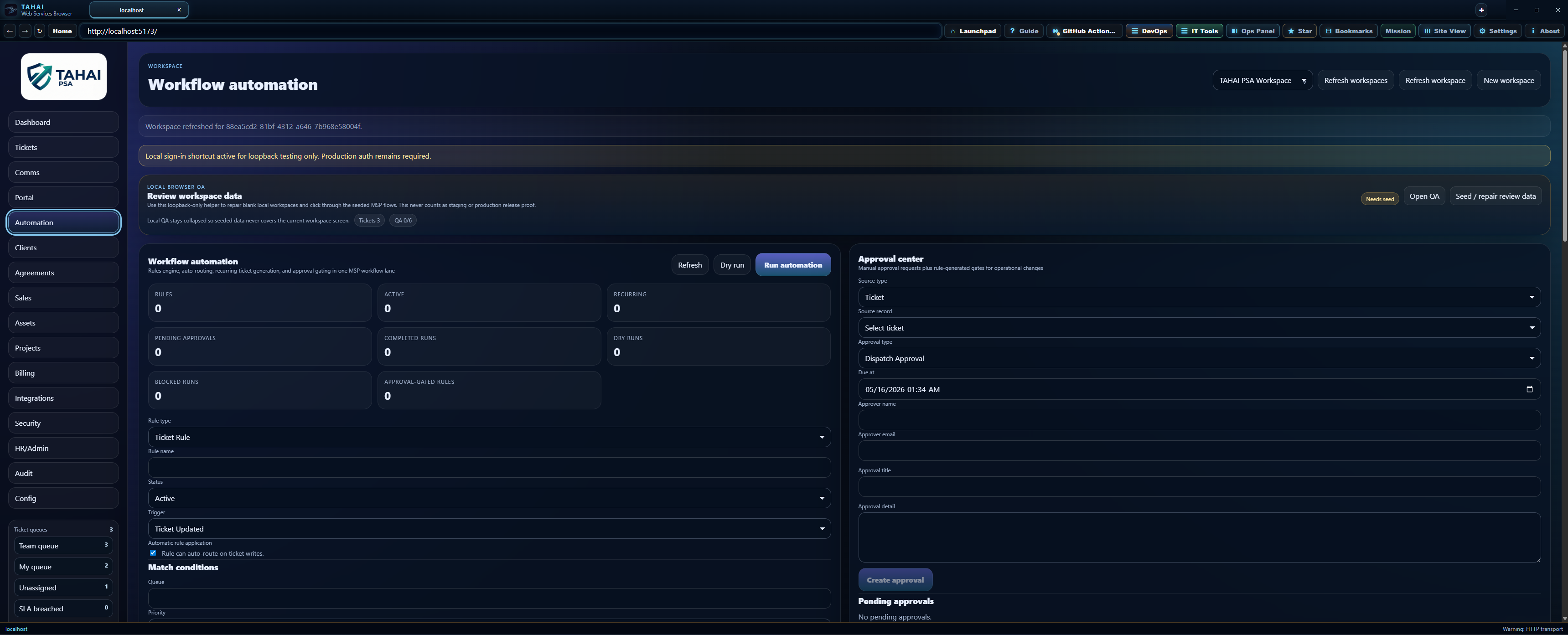 Workflow automation workspace screenshot.