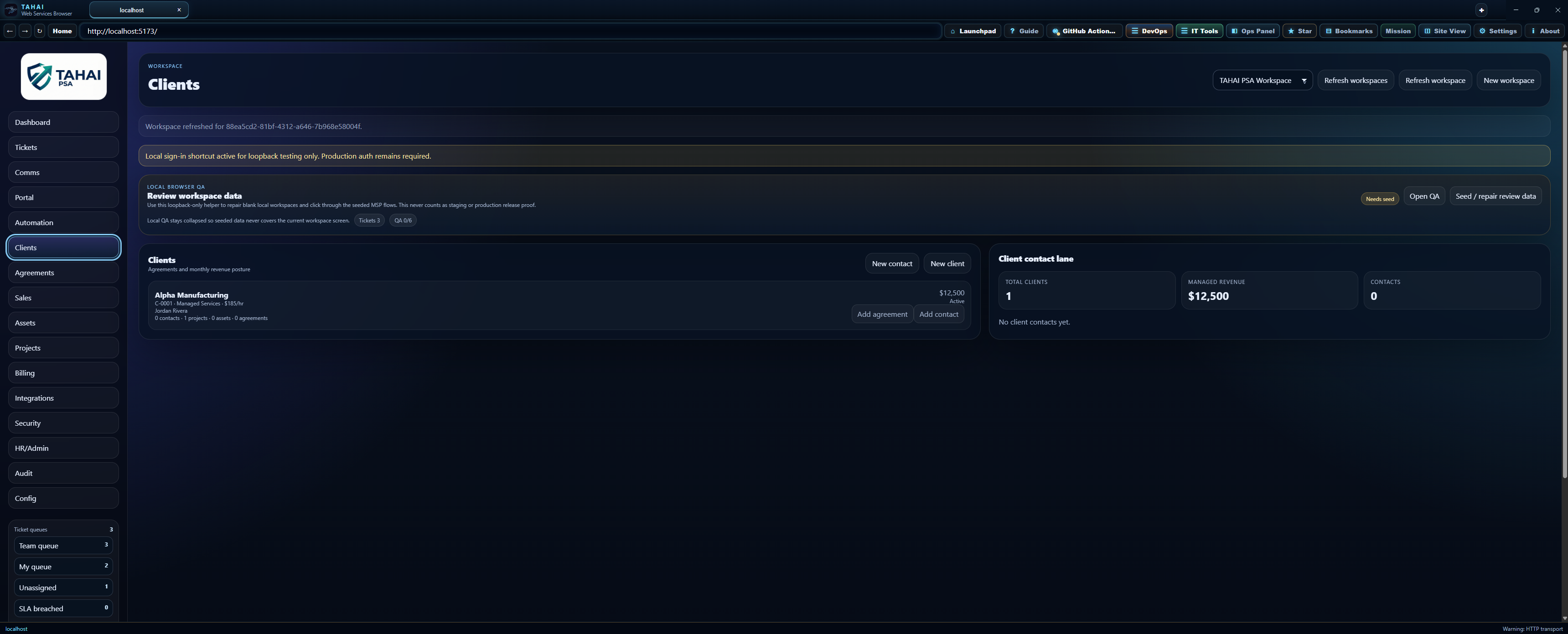 Clients workspace screenshot.