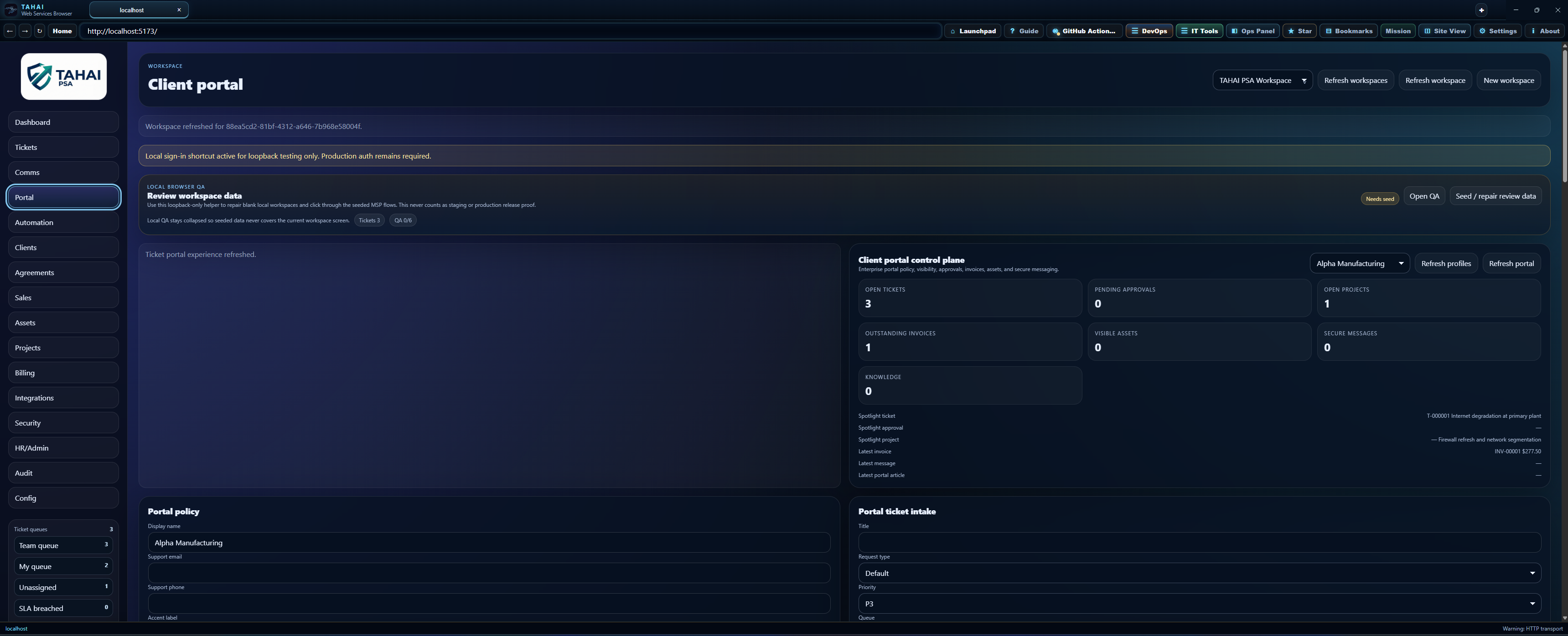 Client portal workspace screenshot.