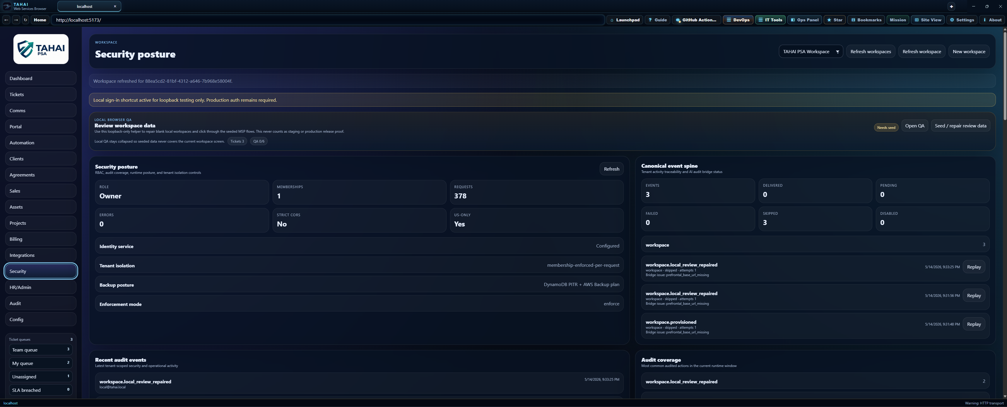Security posture workspace screenshot.